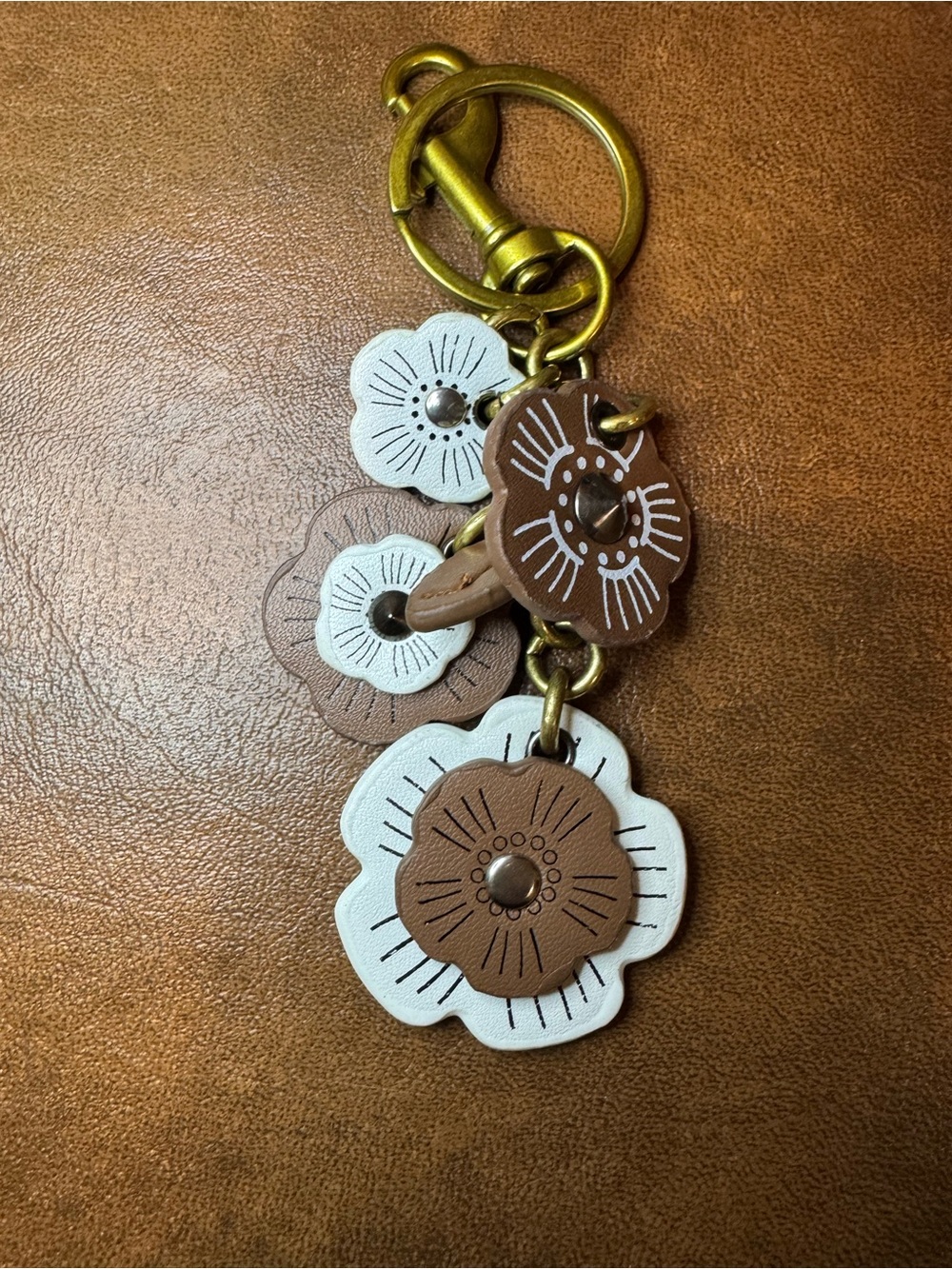 NWT Floral White and Brown Leather Bag Charm